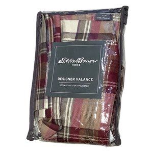 Eddie Bauer Edgewood Plaid Designer Valance 50" x 20" Polyester Red Tan Green